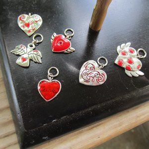 Set of 6 Heart Silver tone pendants